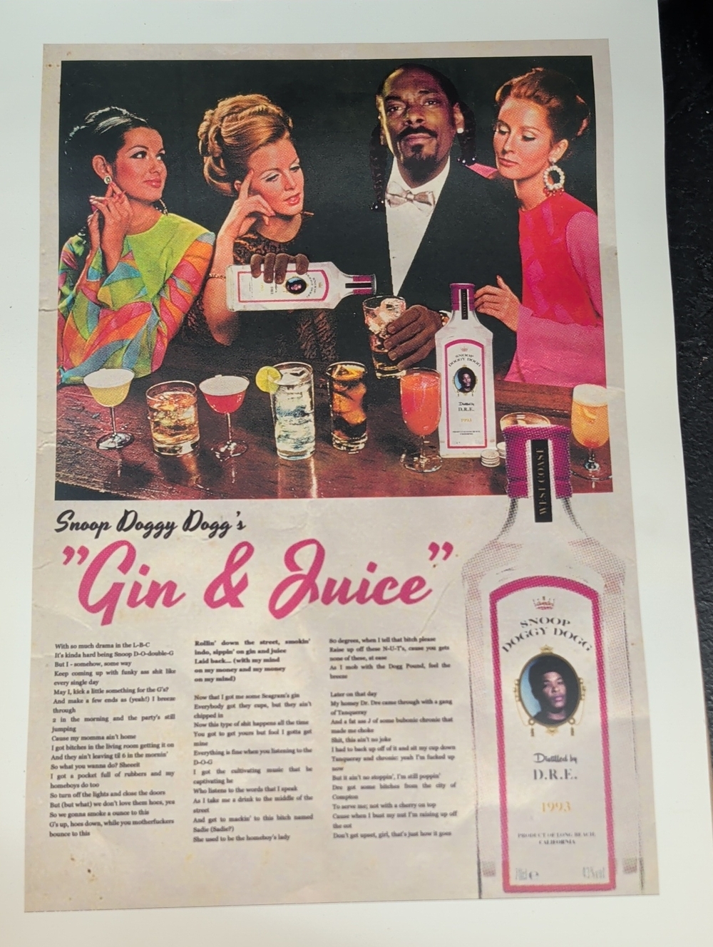 Society 6 Gin & Juice Retro Bar Art - Pink, Black, Green, Blue